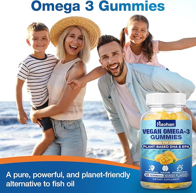 Omega-3 Gummies for Adults Orange Flavor – Sugar-Free Algae-Derived DHA 600mg &amp EPA 300mg with Vitamins A C E Zinc 120 Gummies