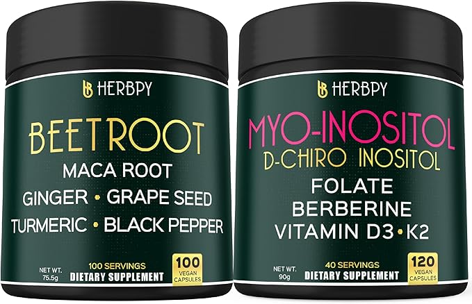 Bundle 6in1 Beet Root Supplements 100 Count &amp 6in1 Myo-inositol &amp D-Chiro Inositol Supplement for Women 120 Count - for Immune Heart Health &amp Overall Health