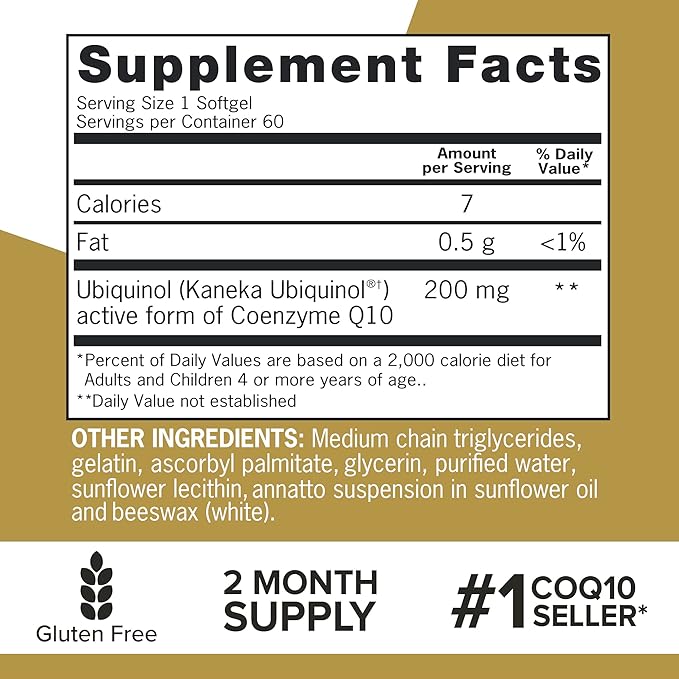 Qunol 200mg Ubiquinol Powerful Antioxidant for Heart and Vascular Health Essential for energy production Natural Supplement Active Form of CoQ10 60 Count