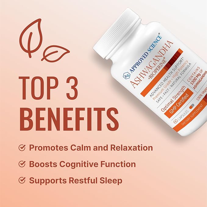 Approved Science Ashwagandha 1500mg with Bioperine® and Ginger- Boost Mood &amp Energy - 60 Vegan Friendly Capsules (3 Bottles)