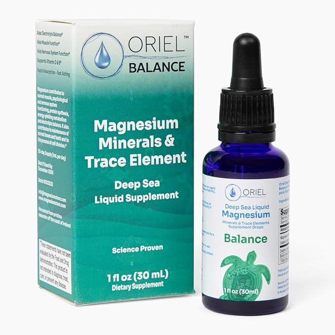 Oriel Liquid Magnesium Drops for Balance Rapid Absorption Free Ion Magnesium Minerals and 78 Trace Elements Supports Electrolyte Balance Muscle and Nervous System Function 30 ml 30-Day Supply