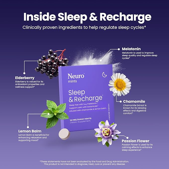 Neuro Rest &amp Relaxation Set – 1mg Melatonin Meltaway Mints (72 Pieces) + Extended Supply Melatonin Tablets (144 Pieces) – Sugar Free Fast-Dissolving Nighttime Aid with Chamomile Lemon Balm &amp