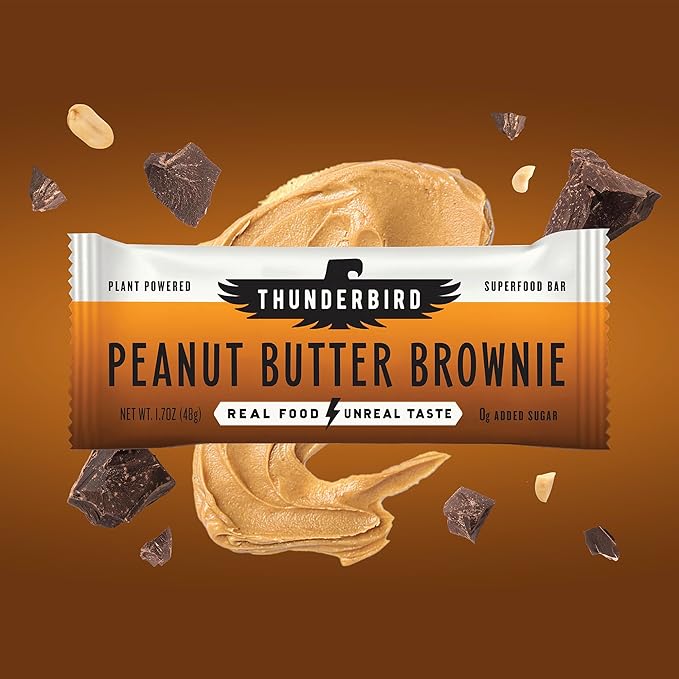 Thunderbird Bars Energy Snack Gluten-Free with Protein Healthy Real Food Vegan Non-GMO No Added Sugar (12 Count 1.7 oz. Bars) (Peanut Butter Brownie)