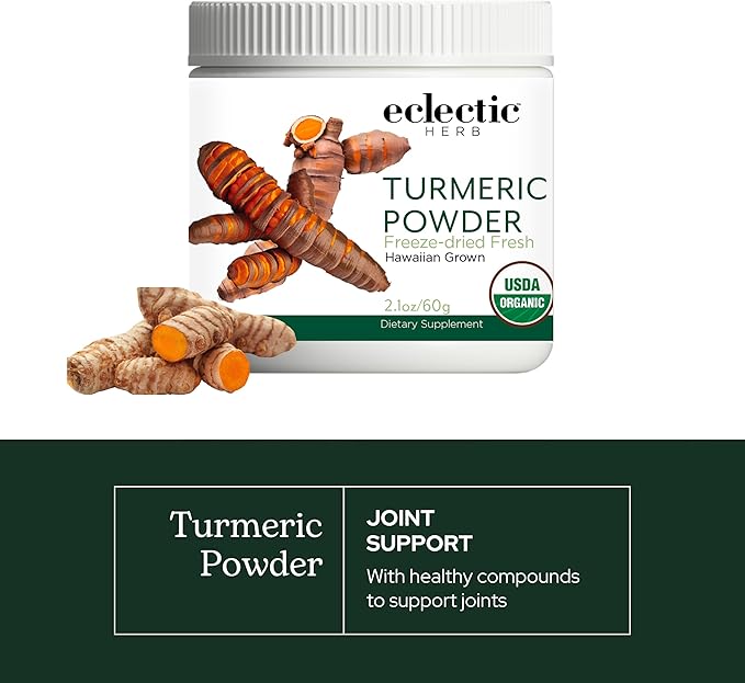 Eclectic Herb - Turmeric Powder | Joint Supplement + Musculoskeletal System Support | Dietary Supplement &amp Drink Mix | US-Grown Organic Vegan Non-GMO (2.1 oz | 60 g)