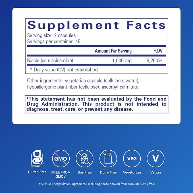 Pure Encapsulations Niacinamide | Vitamin B3 Supplement to Support Energy Metabolism Joint Mobility and Metabolic Function* | 90 Capsules