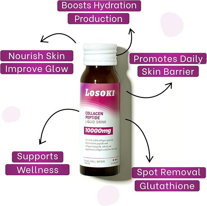 Losoki Liquid Collagen Peptide Drink - 10000mg Hydrolyzed Marine Collagen Peptides with Vitamin C Premium Blend Promote Healthy Hair Skin Nails Joints Bones (1 Box 10 Bottles)