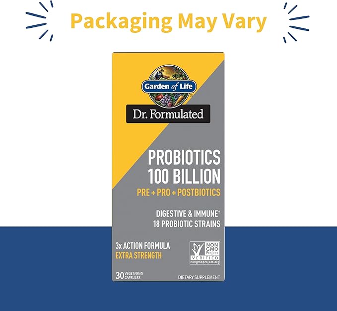Garden of Life Dr.Formulated Pre Post &amp Probiotics 100 Billion CFU Once Daily 3-in-1 Complete ProbioticsPrebiotics &amp Postbiotics Supplement for Women and Men-Extra Strength30 Day Supply(Pa