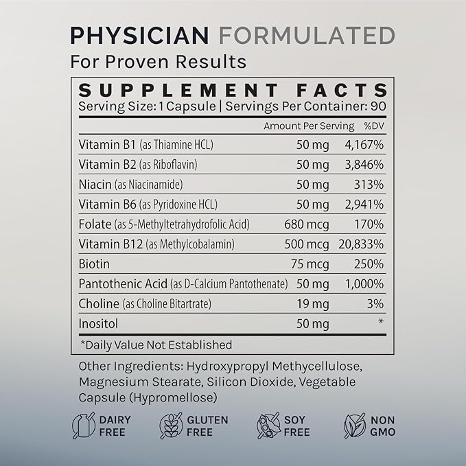 InfiniWell Methylated B Complex - Methylated Multivitamin with B Vitamins - High-Potency Active Forms for Nervous System Immune &amp Adrenal Health - Promotes Healthy Methylation (90 Capsules)