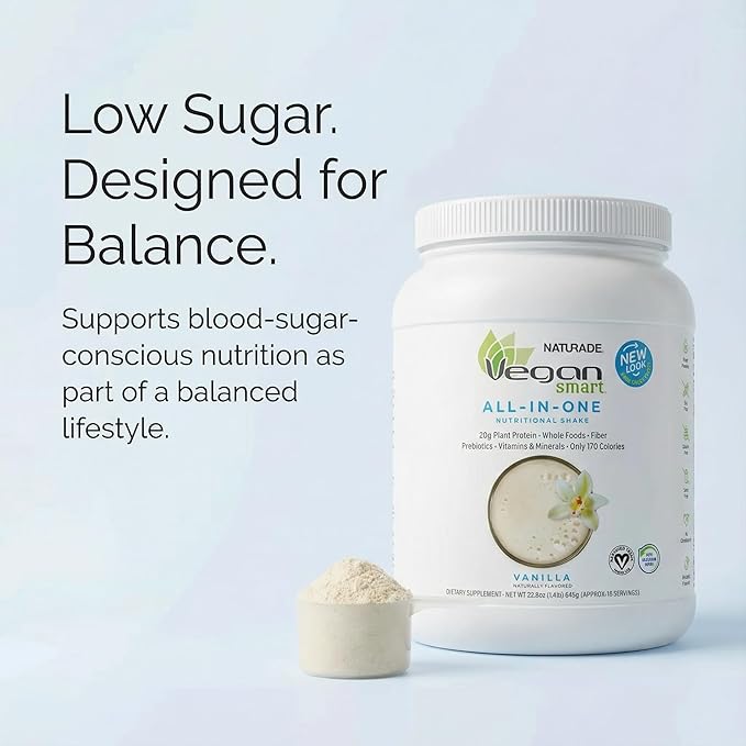 Vegansmart Naturade All-in-One Plant-Based Shake – Low Sugar Nutrition with Protein Fiber Vitamins &amp Minerals Supports Balanced Energy &amp Wellness Chocolate Vegan - 24.34 oz