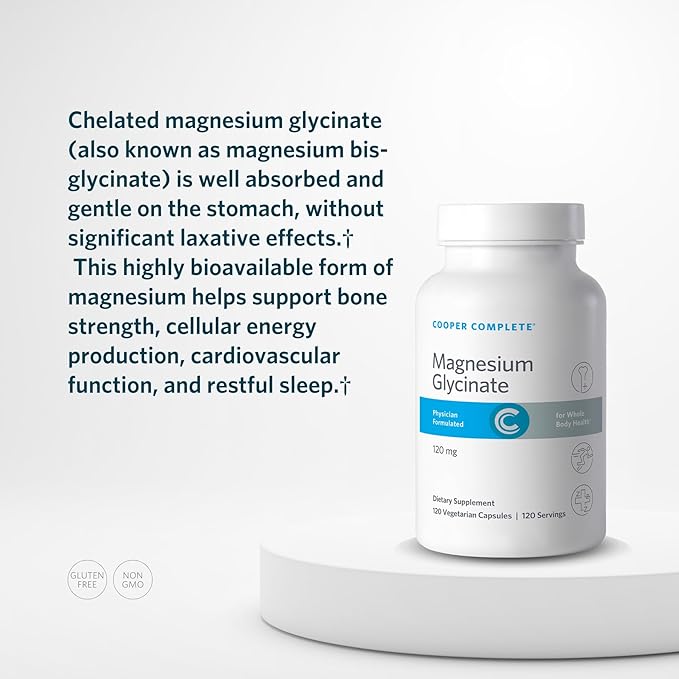 Cooper Complete-Magnesium Glycinate Supplement - 120 mg Elemental Magnesium per Vegetarian Capsule.120 Capsules. Pack of 1