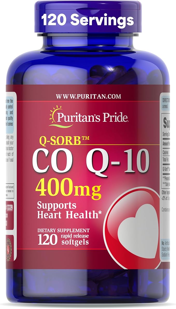 Puritan's Pride Coenzyme CoQ10 400mg Dietary Supplement for Heart Health Blood Pressure Oral Gum Health and Healthy Aging Support 120 Day Supply Rapid Release Softgels