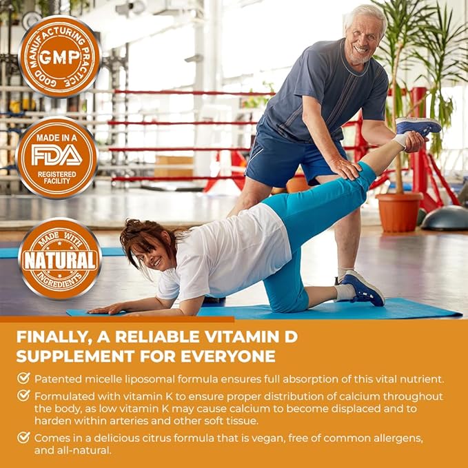 PURALITY HEALTH Vitamin D3 with K2 Liquid Supplement Vegan Micelle Liposomal Enhanced Absorption Non-GMO 30 Day Supply