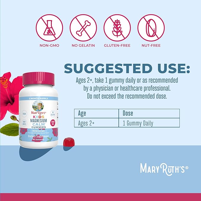 MaryRuth's Kids Magnesium Calm Gummies (Hibiscus) &amp Vitamin K2+D3 Gummies (Peach Mango &amp Apricot) | No Gelatin! | Vitamins for Sleep Bone Support &amp Overall Health | Vegan Non-GMO Glute