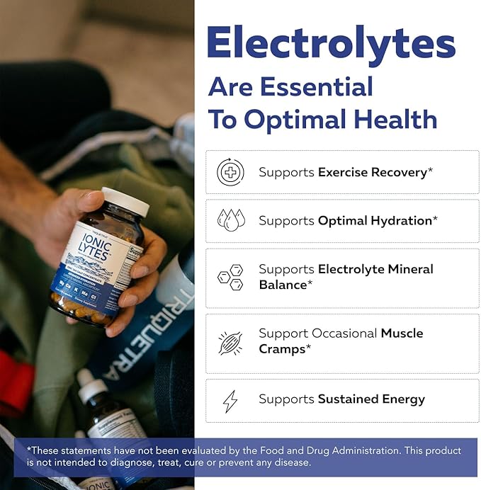 Ionic Lytes™ Electrolyte Mineral Complex with Ionic Sea Salt Fulvic &amp Humic Acid - Supports Hydration Electrolyte &amp Mineral Balance &amp Muscle Function (120 Capsules) - Soy-Free Gluten-Fr