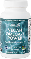 BRAINMD Dr Amen Vegan Omega-3 Power - 60 Plant-Based Softgels - 1100 mg of EPA &amp DHA - Supports Focus Memory &amp Heart Health - Vegan Gluten Free &amp Non-GMO - 30 Servings