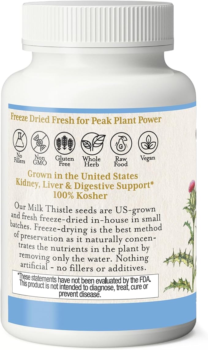Eclectic Institute Raw Freeze-Dried Non-GMO Milk Thistle | with Silymarin for Liver Support - Detox Cleanse &amp Maintain | 240 CT