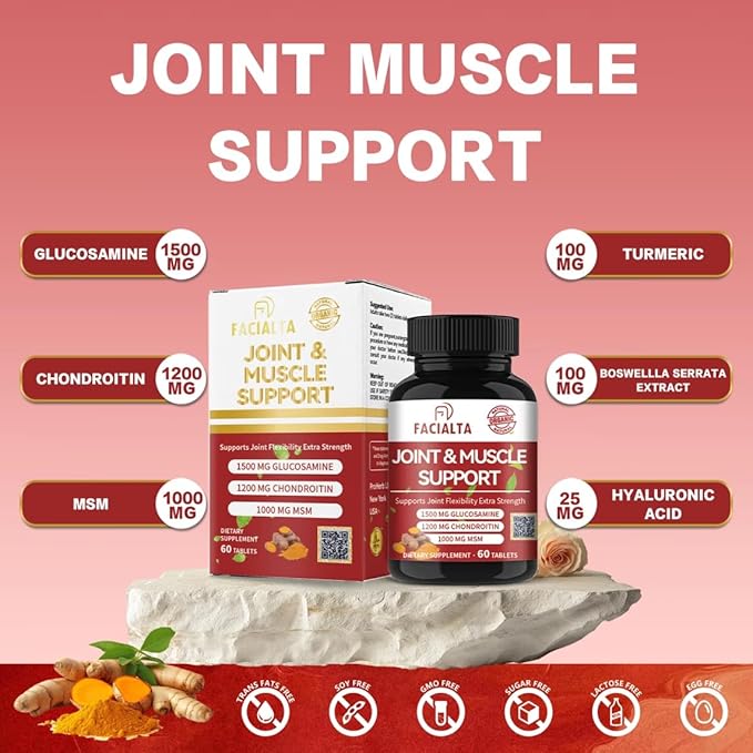 Joint &amp Muscle Support Supplement 1500mg Glucosamine 1200mg Chondroitin 1000mg MSM 60 Tablets Joint Flexibility Extra Strength