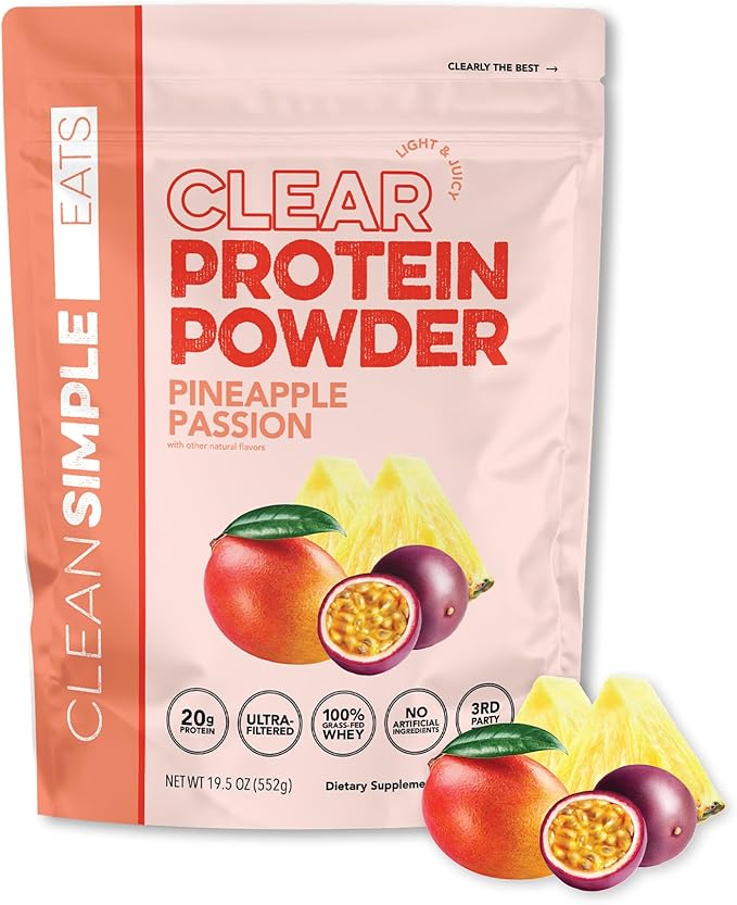 Clean Simple Eats Clear Protein Drinks 20G Grass Fed Whey Protein Isolate Ultra Filtered Light &amp Refreshing Beverage Low Lactose No Artificial Ingredients Pineapple Passion 20 Servings