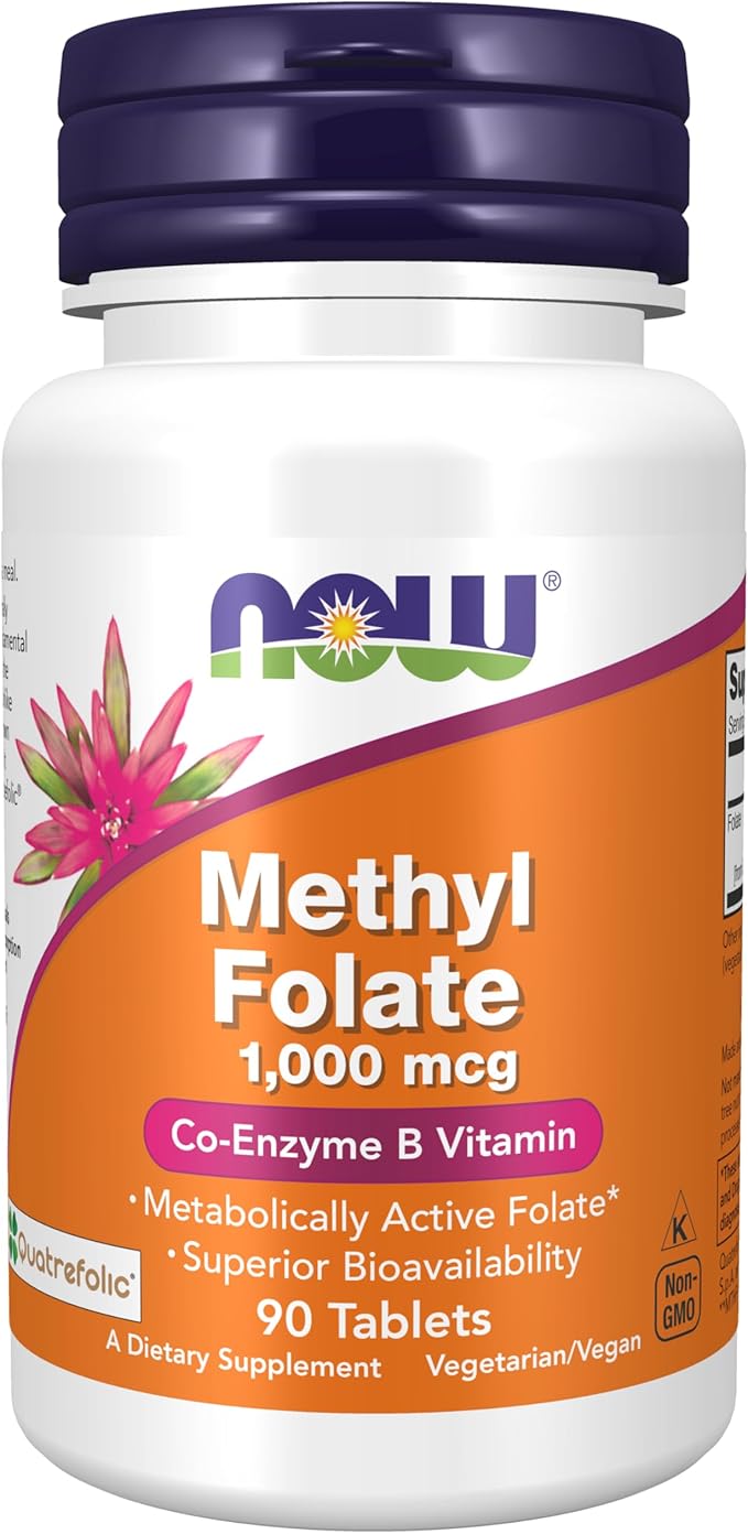 NOW Supplements Methyl Folate 1000 mcg Metabolically Active Folate* Co-Enzyme B Vitamin 90 Tablets &amp Supplements (L-Lysine Hydrochloride) 1000 mg Double Strength Amino Acid 100 Tablets