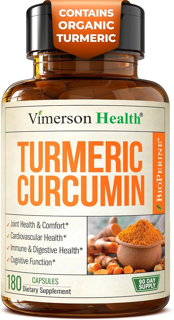 Turmeric Curcumin Supplement with Black Pepper Extract - High Potency Organic Turmeric 1200mg &amp 95% Curcuminoids for Joint &amp Digestive Health - Joint Support Supplement - 180 Vegan Curcuma Cap