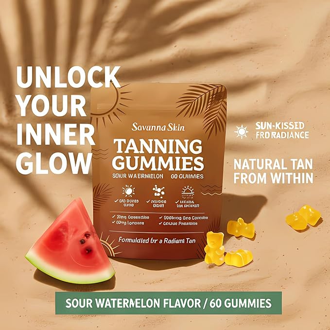 Tanning Gummies Tanning Gummies for Women No Sun Required Supports Radiant Tan &amp Healthy Skin with Astaxanthin Lycopene and Vitamins Vegan &amp Sugar Free - 60 Count