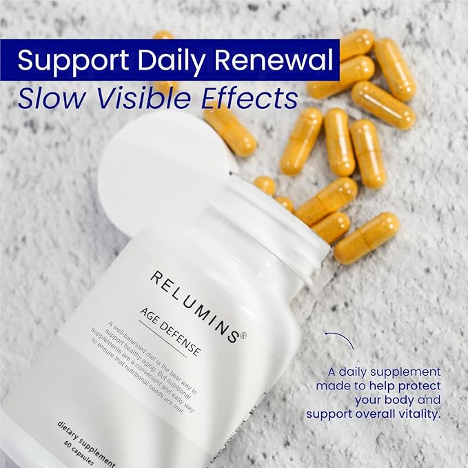 Relumins Age Defense NAD+ Supplement with NADH CoQ10 Glutathione Resveratrol Fisetin Curcumin &amp EGCG - Antioxidant Support Supplement – 60 Vegan Capsules