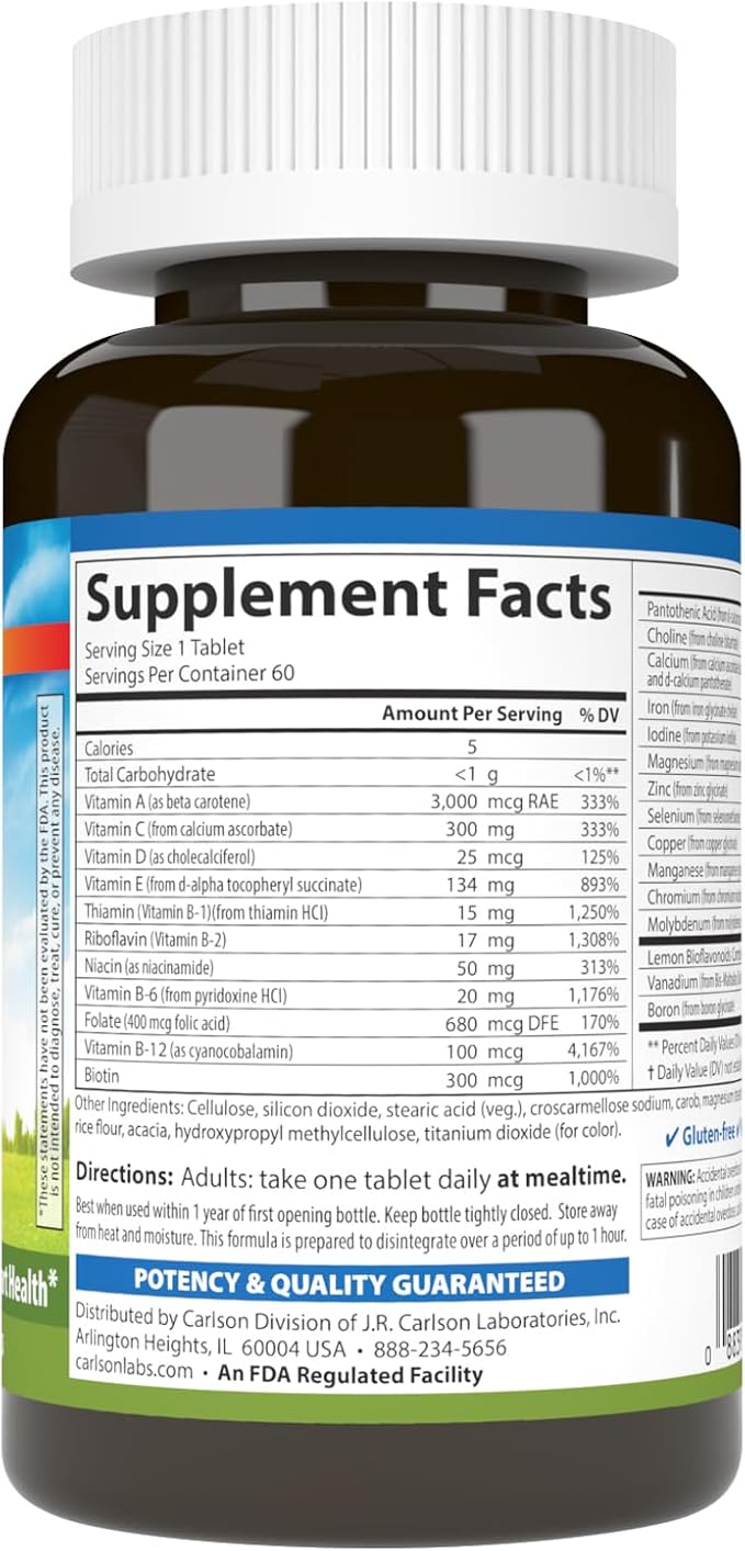 Carlson - Super 1 Daily Vegetarian Multiple Formula Multivitamin Optimal Wellness 60 Tablets