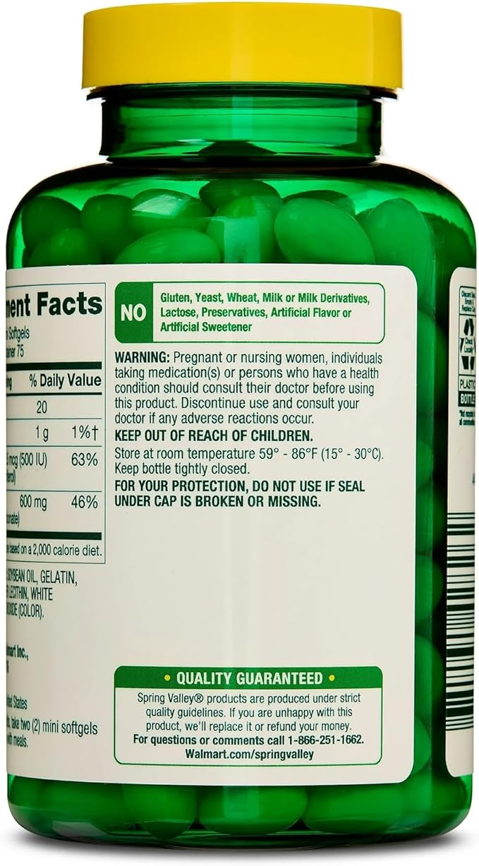 Spring Valley Calcium 600 mg with Vitamin D3 Supplement – 150 Mini Softgels Easy to Swallow Calcium Softgels Bone &amp Teeth Support Gluten Free Daily Calcium Supplement for Adults