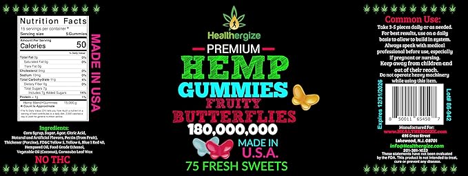 3PACK Hemp Gummies Fruity Butterflies-for Sleep Calm Peaceful Back-Natural Hemp Party Gummy Beras-Made in USA