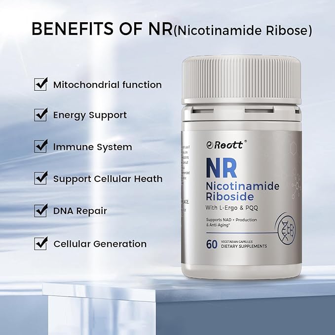 NR Nicotinamide Riboside Supplement 300mg Supports NAD+ Boosting 60 Capsules with L-Ergothioneine and PQQ for Cell Health &amp Healthy Aging