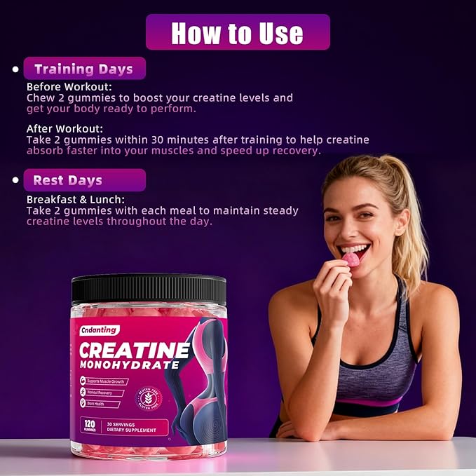 Creatine Gummies for Women 5000mg Creatine Monohydrate per Serving 120 Gummies (30 Servings) No Added Sugar Vegan Chewable Supports Strength Energy &amp Recovery