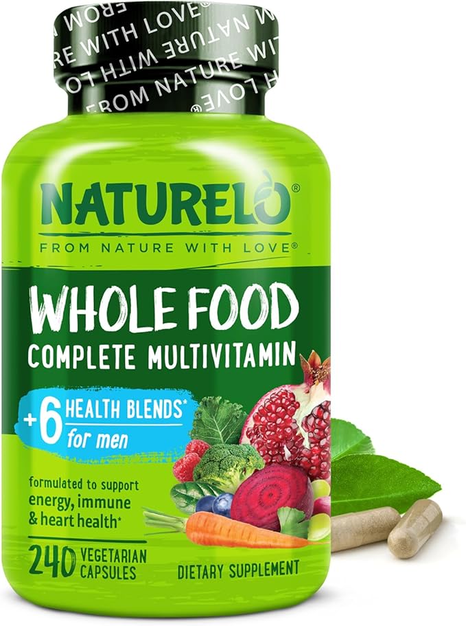 NATURELO Mens Multivitamins - Whole Food Multivitamin for Men with Vitamins Minerals - 240 Vegetarian Capsules for Energy Brain Heart Eye Health*