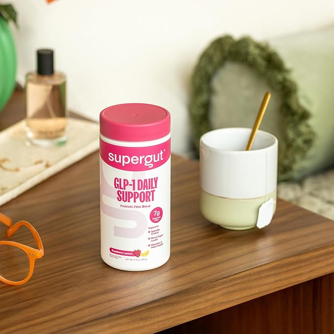 Supergut GLP1 Daily Support - Raspberry Lemon - High Fiber GLP-1 Supplement Powder for Women &amp Men - Sugar-Free Drink Mix for Gut Health &amp Digestive Support (18 Servings)