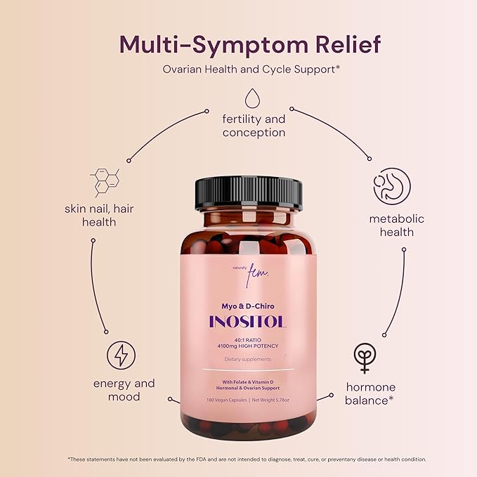 Premium Inositol Supplement 3x Bundle - Myo-Inositol &amp D-Chiro Inositol Supplement for Women 4100mg (40:1 Ratio) – 9-in-1 Hormonal &amp Metabolic Support with Folate Vitamin B6 B12 D3 Zinc &a