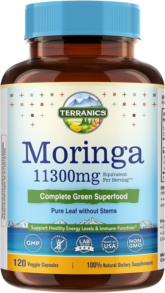 Terranics Magnesium Complex &amp Moringa Capsules Bundle - 500mg 5 Forms Magnesium Glycinate Citrate Malate Aspartate Gluconate + 11300mg Pure Moringa Leaf Powder 120 Capsules Each