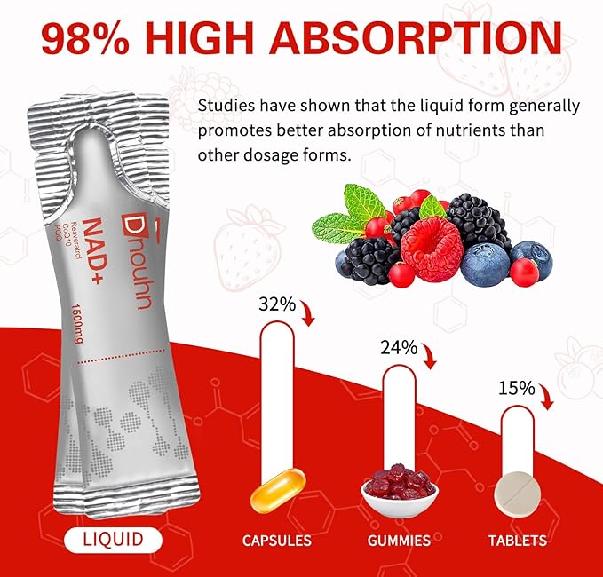 NAD Liquid Supplement 1500mg Nicotinamide Riboside &amp Resveratrol with PQQ NAD Supplement for Women &amp Men Boosts Cellular Energy Anti-Aging Immune Focus 30 Packets
