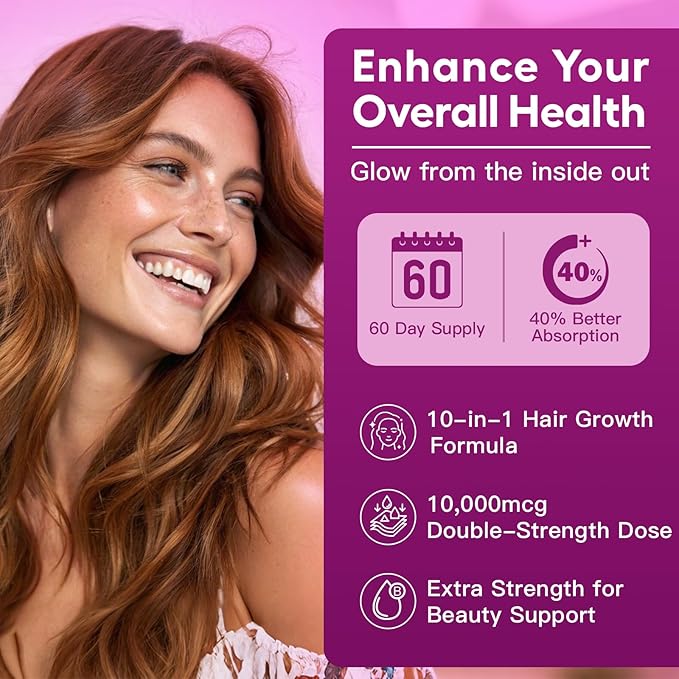 NATURE TARGET Biotin 10000mcg Hair Growth Vitamins – Maximum Strength Hair Growth Supplement with Collagen Keratin Fo-Ti MSM Zinc &amp B Vitamins for Thicker Stronger Hair Skin &amp Nails
