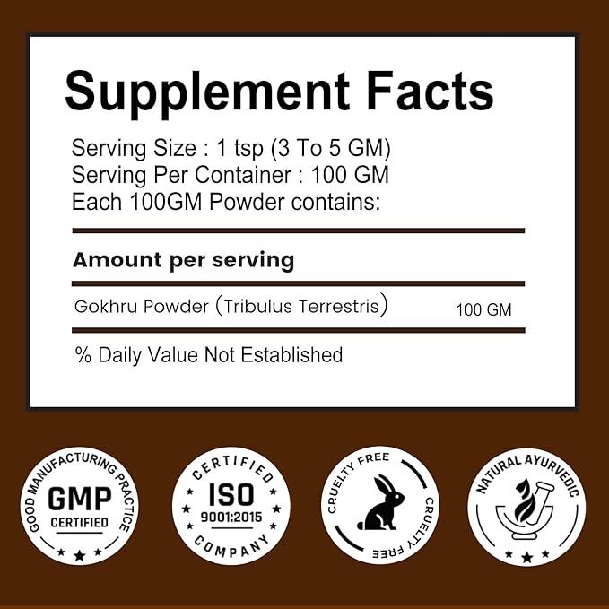 Gokhru Powder | 100% Pure &amp Natural Ayurvedic Herb | Traditionally Used to Balance Kidney Wellness &amp Urinary Wellness | 100g (Pack of 1)
