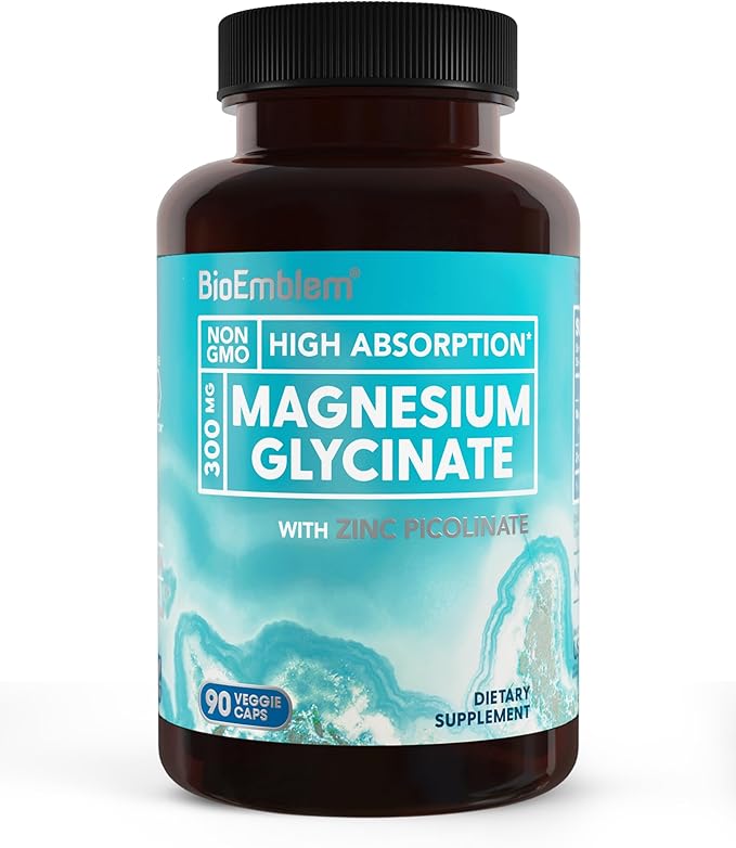 BioEmblem Triple Magnesium Complex and Magnesium glycinate with Zinc for Brain Health Enzyme Function and Muscles and Legs