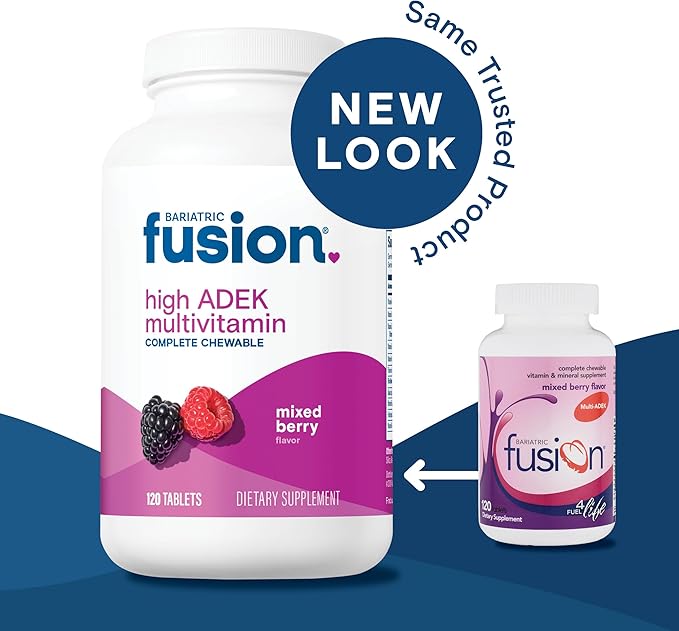 Bariatric Fusion Chewable Multivitamin with High ADEK Vitamins | Multi for Duodenal Switch Patients | Mixed Berry Flavored Tablets | with Iron and Calcium | One Month Supply