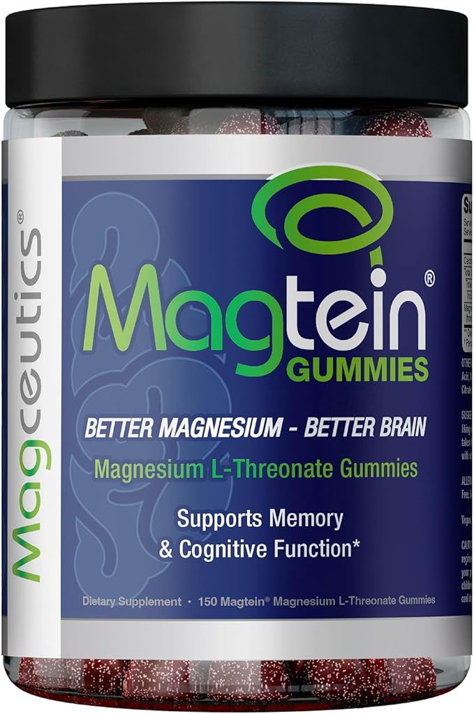 Magtein Gummies - Magnesium L-Threonate Gummy Brain Support Focus Supplement Boost Memory &amp Cognitive Function - 150 Vegan Gummies