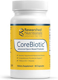 Researched Nutritionals Gut Health Supplements with Prebiotics &amp Probiotics for Women &amp Men - CoreBiotic - 3 Spore Based Probiotic Strains + Organic Prebiotic Fiber - Shelf-Stable (60 Capsules