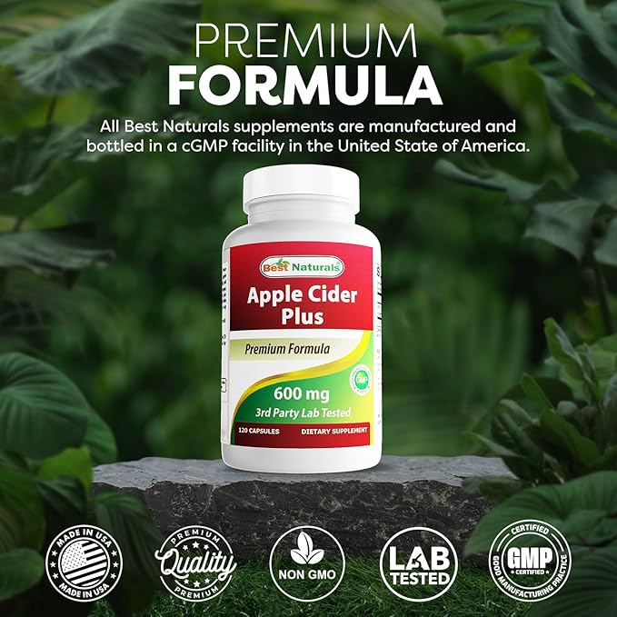 Best Naturals Apple Cider Vinegar Plus 600 Mg 120 Capsules - Vinegar Capsules for Healthier Digestion Cleanse Body Naturally (Pack of 3)