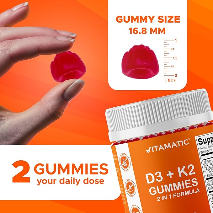 Vitamatic Vitamin D3 K2 with Calcium Gummies - 240 Count - Non-GMO Gluten Free