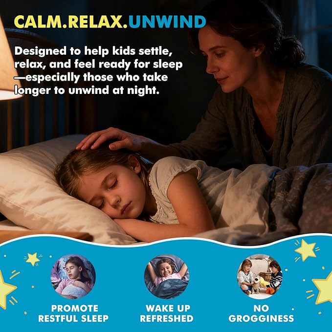 Kids Sleep Gummies with Magnesium Glycinate – Melatonin Free Bedtime Support for Kids – Calm &amp Relaxation with L-Theanine GABA Chamomile &amp Lemon Balm – Sugar Free Mixed Berry Flavor 120 Gum