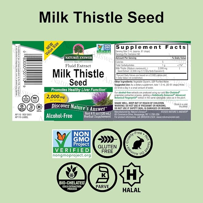 Nature's Answer Milk Thistle Extract - Alcohol Free Non GMO Liver Support Supplement for Everyone - Liver Detox Made in USA (4 Ounce)