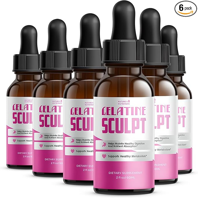 Gelatin Sculpt – Daily Liquid Botanical Supplement with Chromium &amp Plant Extracts – Clean Stimulant-Free Formula – Non-GMO Made in USA GMP-Certified - 2 fl oz (60 mL) 6 Month Supply
