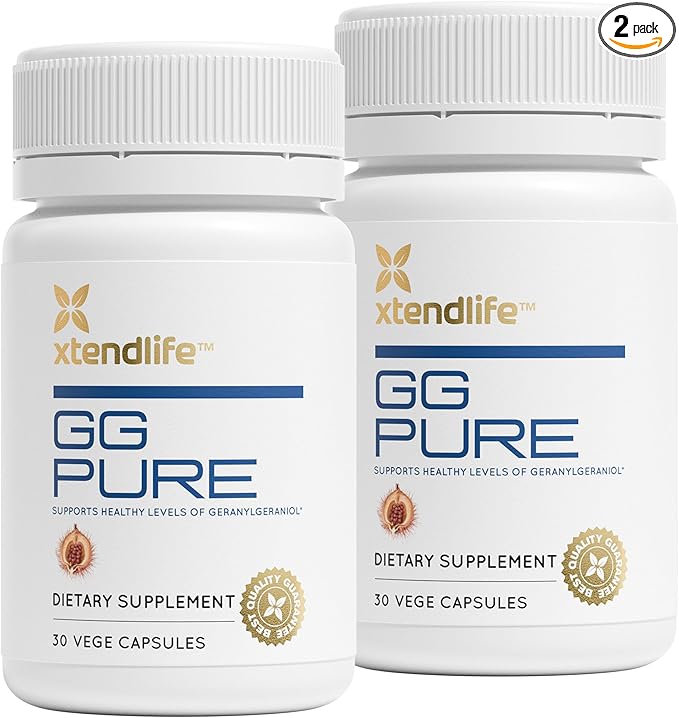 Xtendlife GG Pure Geranylgeraniol for CoQ10 Bone Muscle &amp Heart Support - 150mg GG Gold from Annatto Seeds - Ideal for Statin Users - 2 Month Supply (Pack of 2)