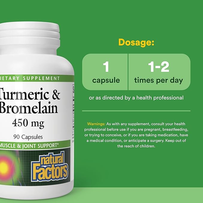 Natural Factors Turmeric &amp Bromelain 450 mg Muscle and Joint Support 90 Capsules