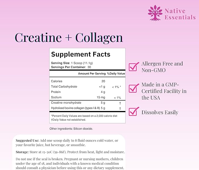 Creatine for Women + Collagen Peptides 5g Each - Muscle Beauty Performance